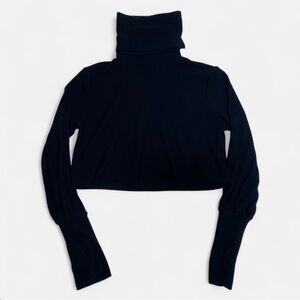 Joah Brown Women’s Cropped Black Ribbed Turtleneck Sweater One Size